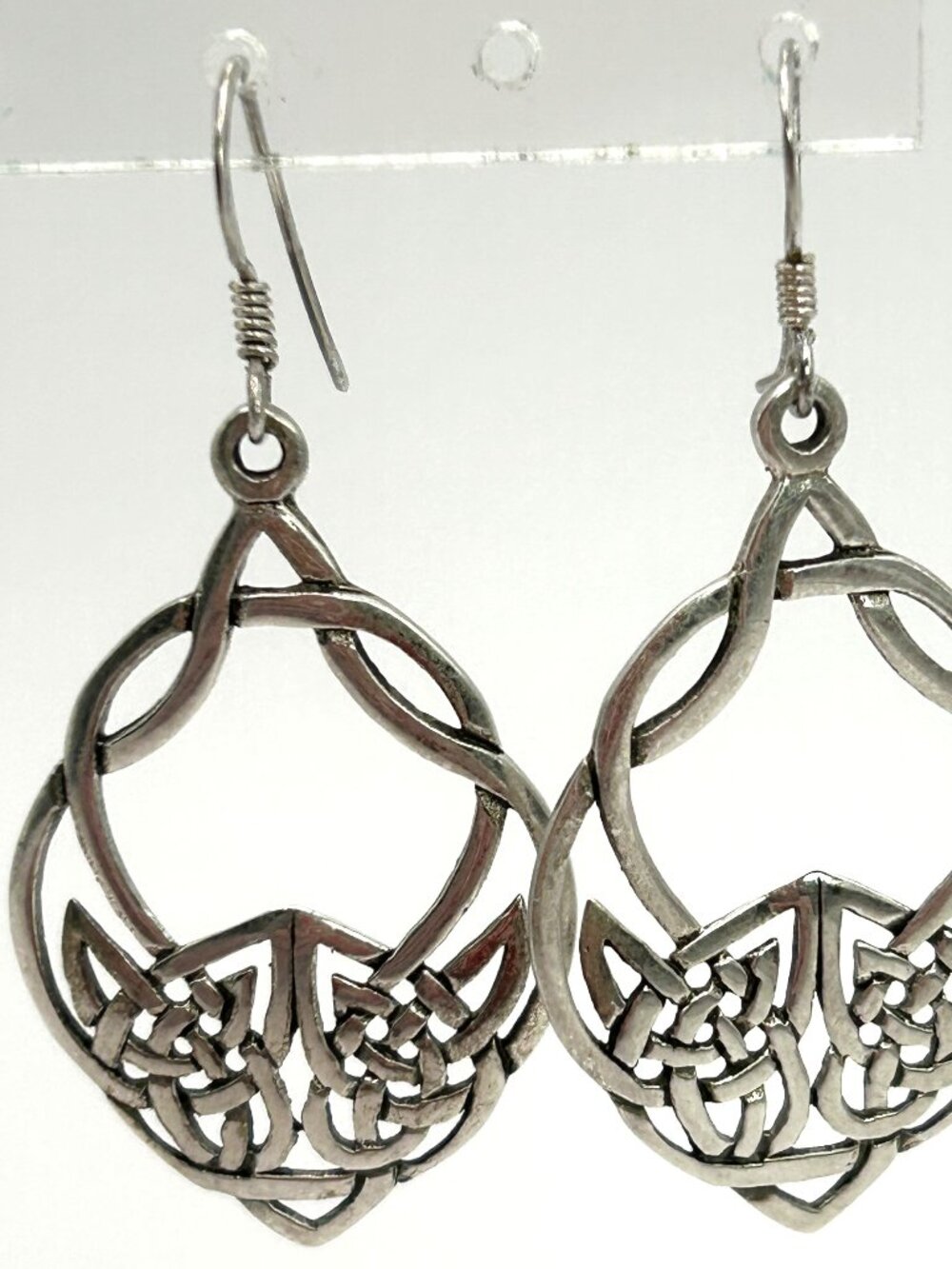 925 Sterling Silver Celtic Knot Dangle Earrings Irish Openwork Drop Boho 1.75in